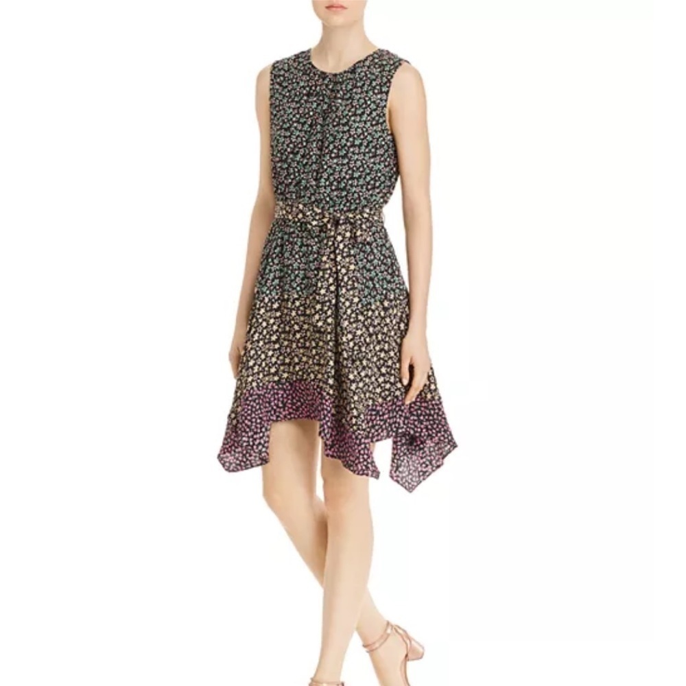 REBECCA TAYLOR Louisa Sleeveless Floral Mix-Print Silk Dress Medium